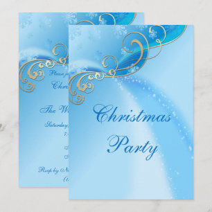 Convite Na moda Silver Swirls & Blue Snowflake Sparkles