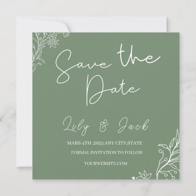 Convite Na moda simples e mínimo Elegante moderno verde (Frente)