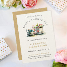 Na moda simples Pastel Dourado Bridal Tea Watercol