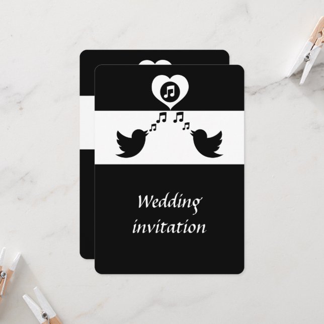 Convite Na moda Songbird Black and White Weding (Frente/Verso In Situ)