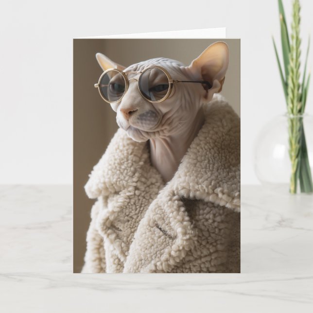 Convite Na moda Sphynx Cat nos óculos escuros e Sherpa Cas (Frente)