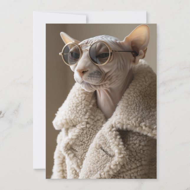 Convite Na moda Sphynx Cat nos óculos escuros e Sherpa Cas (Frente)