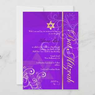 Convite Na moda Swirls Bat Mitzvah/indigo/ouro