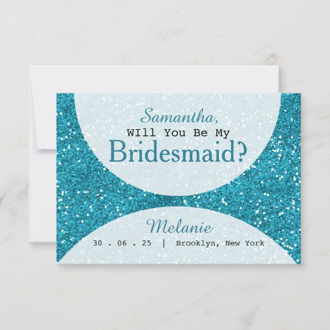 Convite Na moda Turquoise Blue Glitter Bridesmaid (Frente)