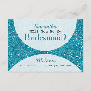 Convite Na moda Turquoise Blue Glitter Bridesmaid