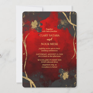 Convite na moda, vermelho, cinza e casamento de ouro