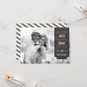 Convite Na moda Vintage Black Tab Photo Save The Date (A F