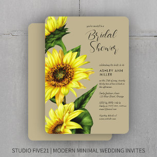 Convite Na moda Watercolor Chá de casamento Sunflower Khak