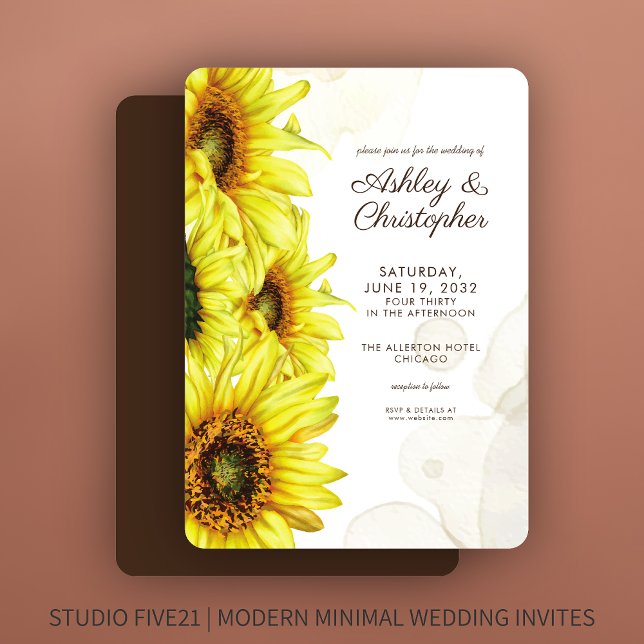 Convite Na moda Watercolor Sunflower Wedding (Criador carregado)