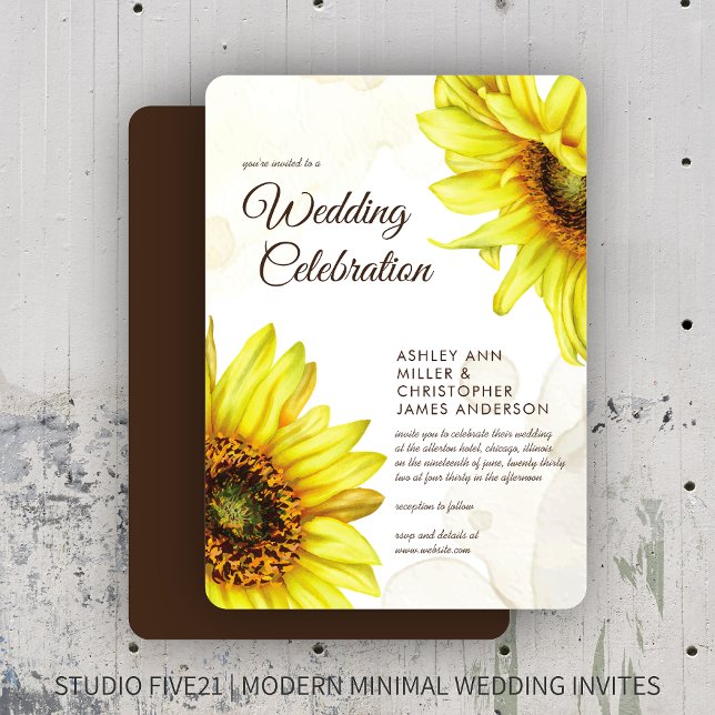 Convite Na moda Watercolor Sunflower Wedding (Criador carregado)