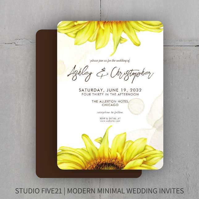 Convite Na moda Watercolor Sunflower Wedding (Criador carregado)