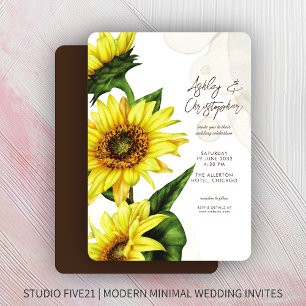 Convite Na moda Watercolor Sunflower Wedding