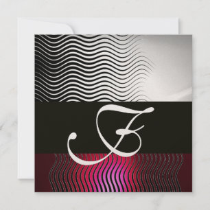 Convite NA MODA WAVES MONOGRAM, Silver Red Ruby Burgundy