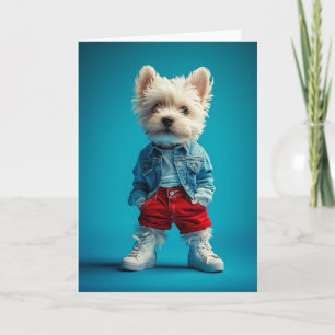 Convite Na moda Westie Pup em Denim e Sneakers