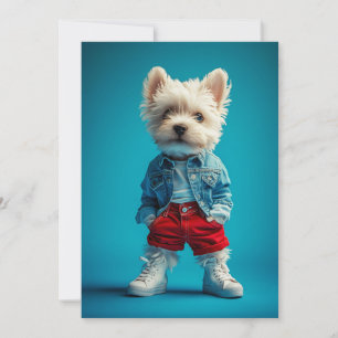 Convite Na moda Westie Pup em Denim e Sneakers