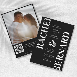 Convite Na moda White & Black Typografia QR Code Weding