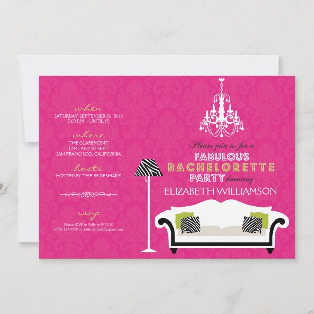 Convite Na moda Zebra Decor Bachelorette Invite (fuchsia) (Frente)