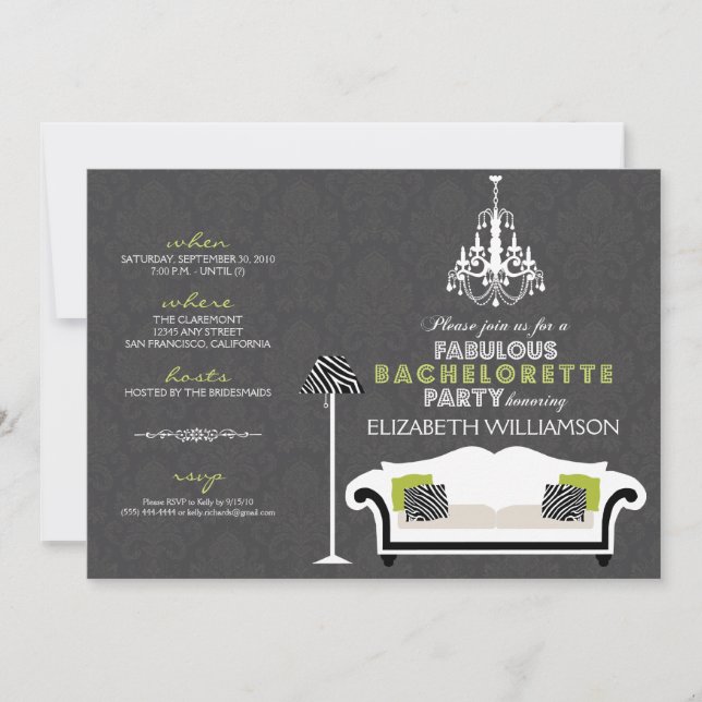Convite Na moda Zebra Decor Bachelorette Invite (preto) (Frente)
