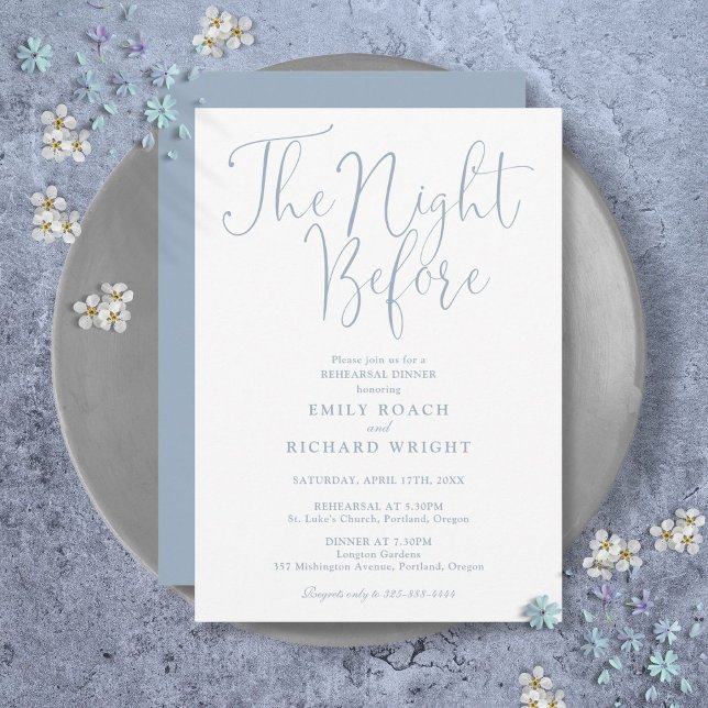 Convite Na noite anterior ao ensaio Jantar Dusty Blue (The Night Before Rehearsal Dinner Dusty Blue Invitation)