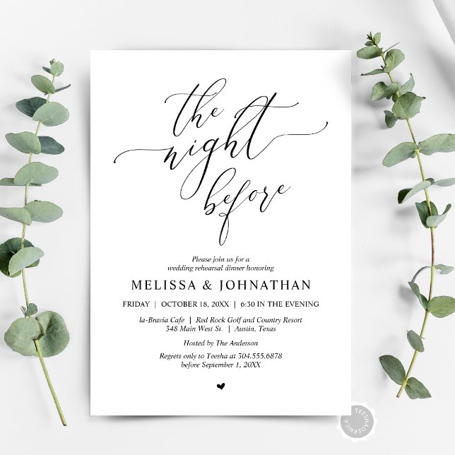 Convite Na Noite Anterior, Festa de Janto de Ensaio de Cas (The Night Before, Wedding Rehearsal Dinner Party Celebration Invitation Card, in modern whimsical.)