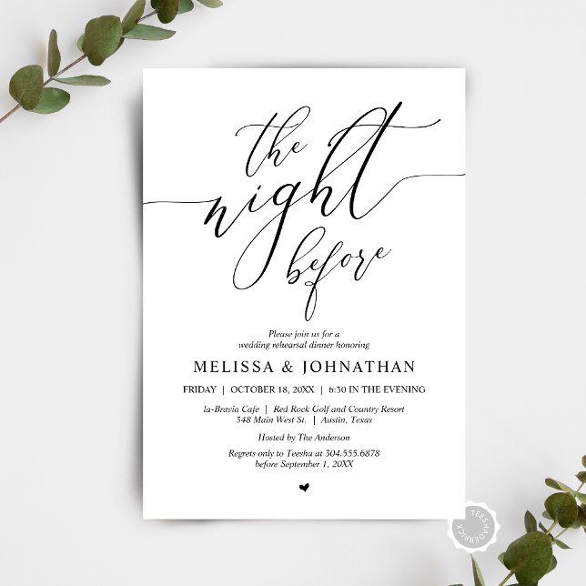 Convite Na Noite Anterior, Festa de Janto de Ensaio de Cas (The Night Before, Wedding Rehearsal Dinner Party Celebration Invitation Card, in modern whimsical.)