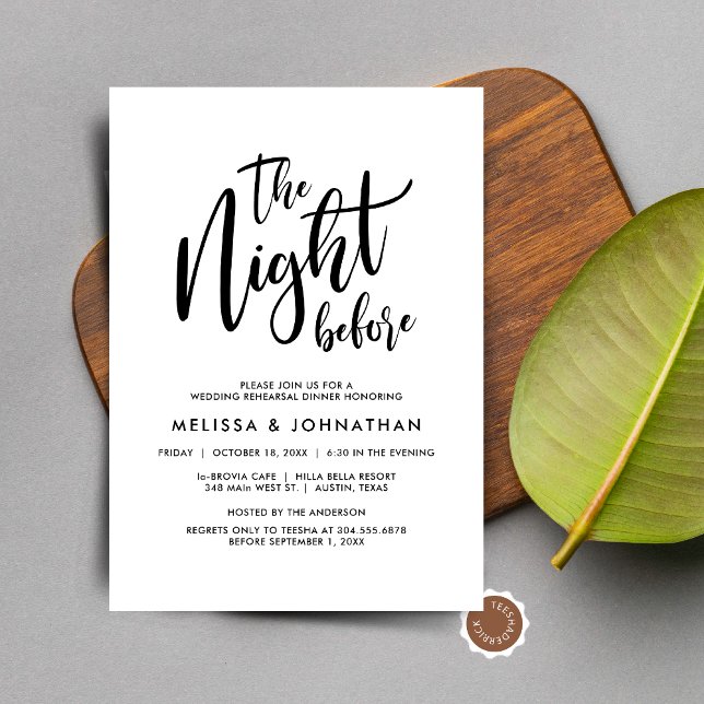Convite Na Noite Anterior, Festa de Janto de Ensaio de Cas (The Night Before, Wedding Rehearsal Dinner Party Celebration Invitation Card)