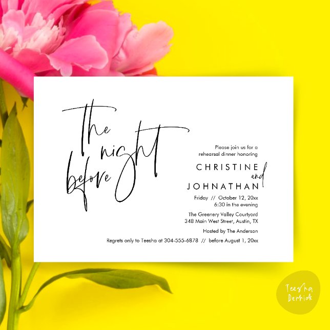 Convite Na Noite Anterior, Janta De Ensaio De Casamento (The night before, Casual Modern Wedding Rehearsal Dinner Invitation Card PDF Black White)