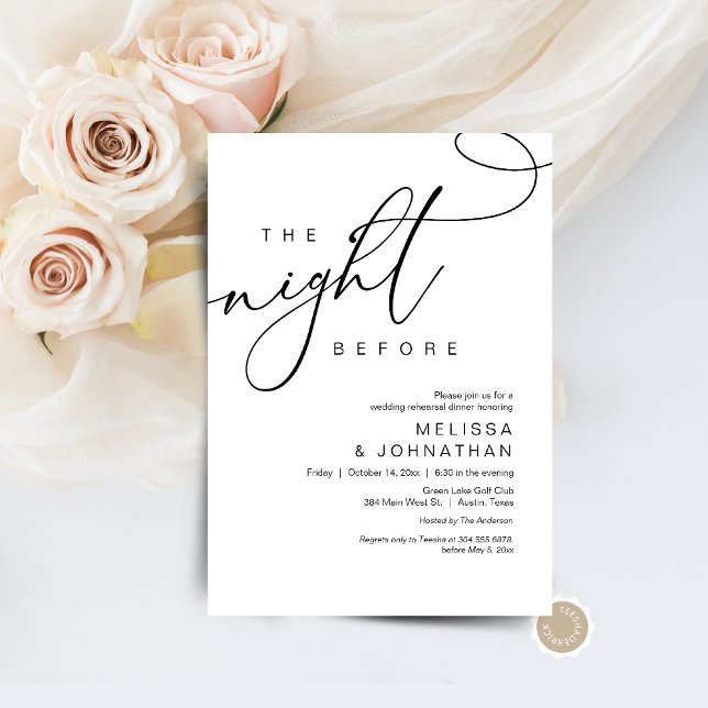 Convite Na Noite Anterior, Janta De Ensaio De Casamento (The Night Before, Wedding Rehearsal Dinner Invitation Card, Modern romantic theme, Digital download)