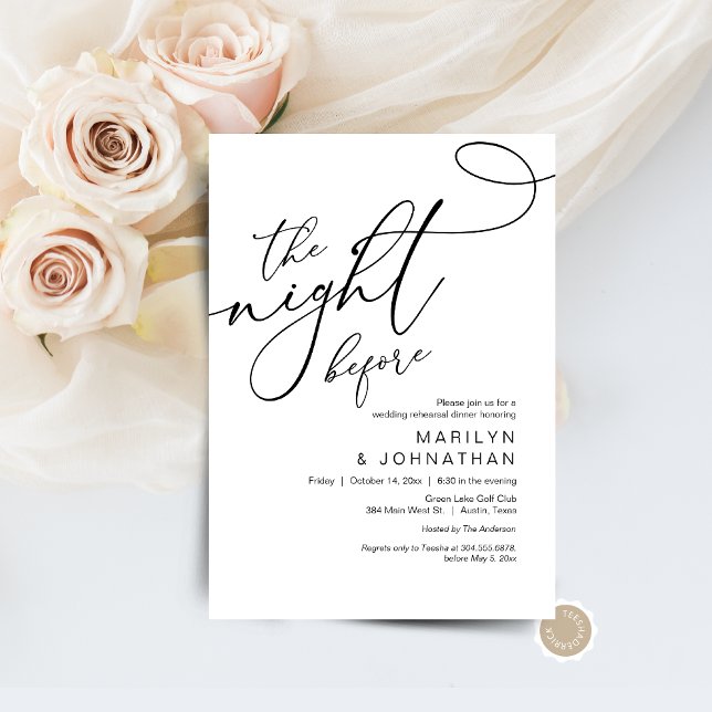 Convite Na Noite Anterior, Janta De Ensaio De Casamento (The Night Before, Wedding Rehearsal Dinner Invitation Card, Digital Download, Modern Romantic Design)