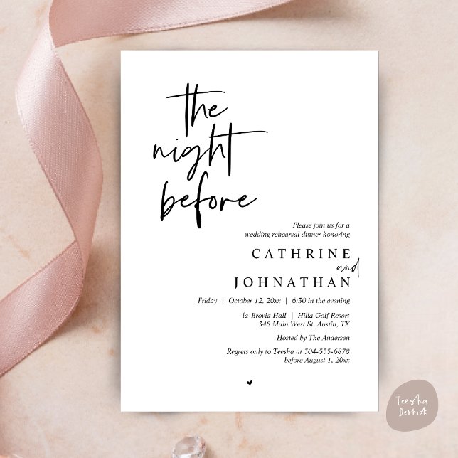 Convite Na noite anterior, Janto de ensaio de casamento (The night before, Modern Wedding Rehearsal Dinner Invitation Card, PDF, in Black and White)