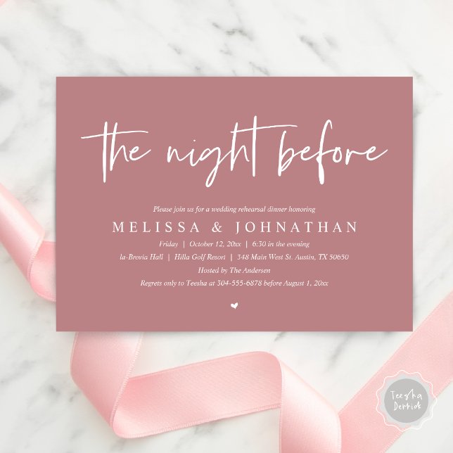 Convite Na Noite Anterior, Janto Moderno de Ensaio De Casa (The Night Before Wedding Rehearsal Dinner Invitation Card, PDF, Modern Minimalist Dusty Rose Pink)