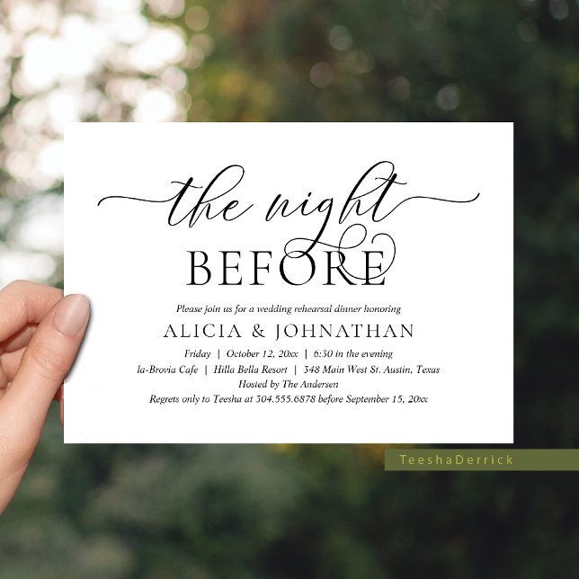Convite Na Noite Anterior, Janto Moderno de Ensaio De Casa (The Night Before, Modern Elegant Classy Wedding Rehearsal Dinner Party Invitation Cards)