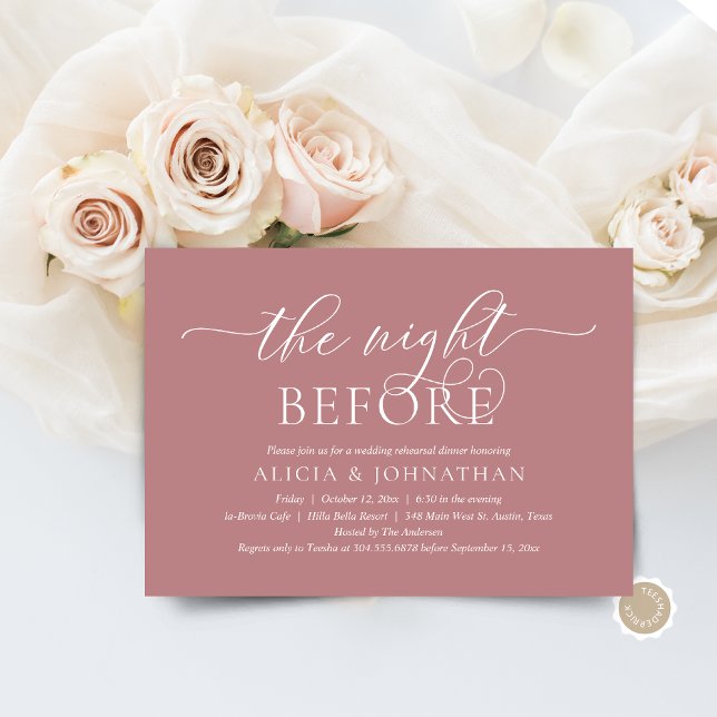 Convite Na Noite Anterior, Janto Moderno de Ensaio De Casa (The Night Before, Wedding Rehearsal Dinner  Invitation Card, in Modern Contemporary Dusty Rose )