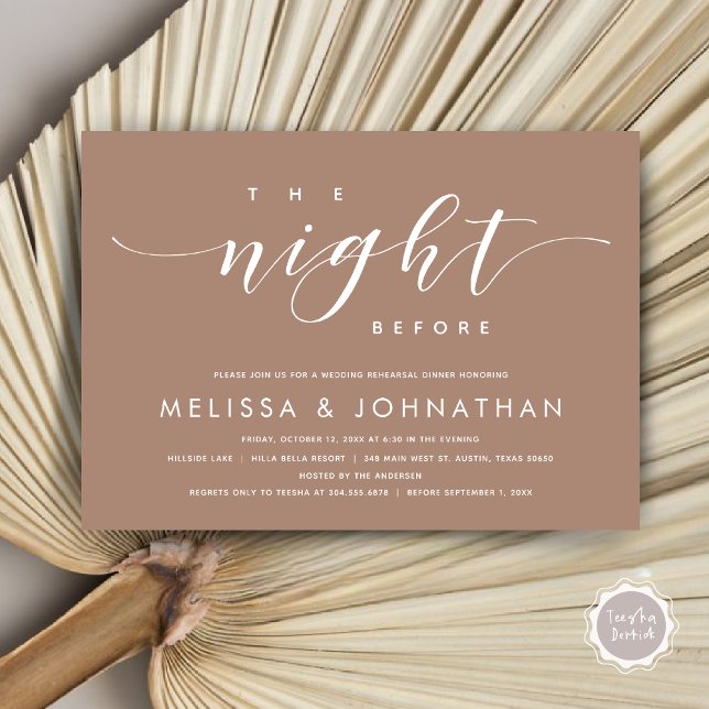 Convite Na Noite Anterior, Janto Moderno de Ensaio De Casa (The Night Before, Modern Wedding Rehearsal Dinner Invitation Card, PDF, in Neutral Taupe Earthy)