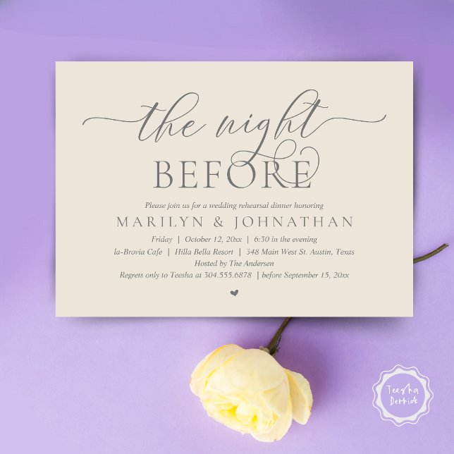 Convite Na Noite Anterior, Janto Perfeito De Ensaio De Cas (The Night Before, Perfect Wedding Rehearsal Dinner Modern Classy Invitation Card, PDF, Cream Grey)