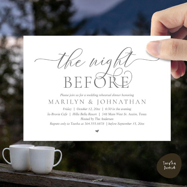 Convite Na Noite Anterior, Janto Perfeito De Ensaio De Cas (The Night Before, Perfect Wedding Rehearsal Dinner Modern Classy Invitation Card, PDF, Dark Grey)