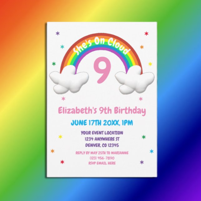 Convite Na Nuvem 9! Rainbow Birthday (Criador carregado)