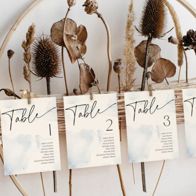 Convite Na Nuvem Nine Azul Número da Tabela de Nome do Chá (Criador carregado)