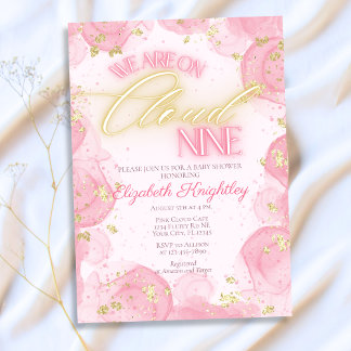 Convite Na Nuvem Rosa Nove 9, Chá de fraldas Dourado da Ga