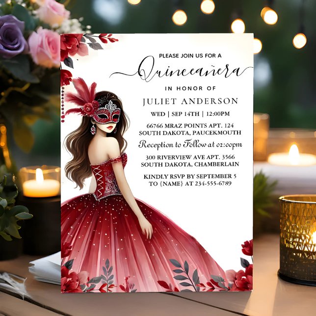Convite Na Quinceanera Do Mascarada De Máscara De Baile de (Criador carregado)