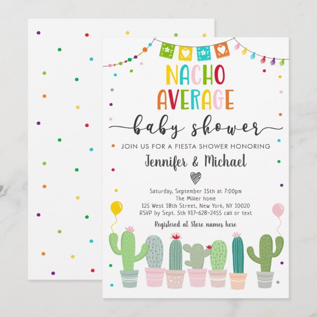 Convite Nacho Média Chá de fraldas Cactus Fiesta (Frente/Verso)