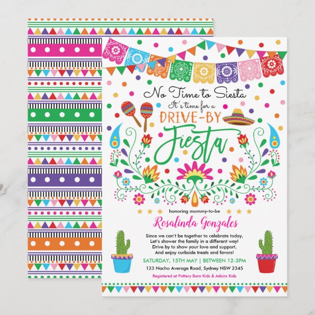 Convite Nacho Média Fiesta Drive Através Do Chá de fraldas (Frente/Verso)