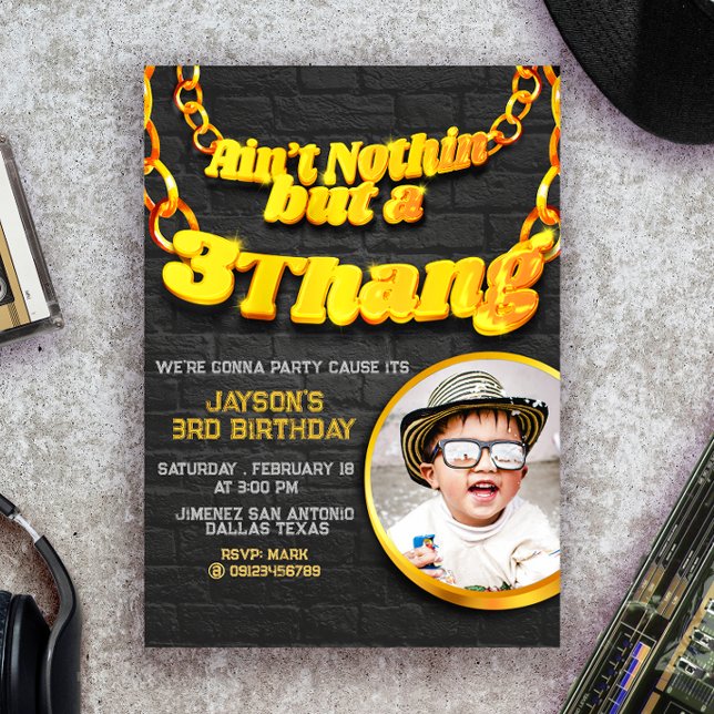 Convite Nada além de 3 Thang - Hip Hop w/ Photo (Criador carregado)
