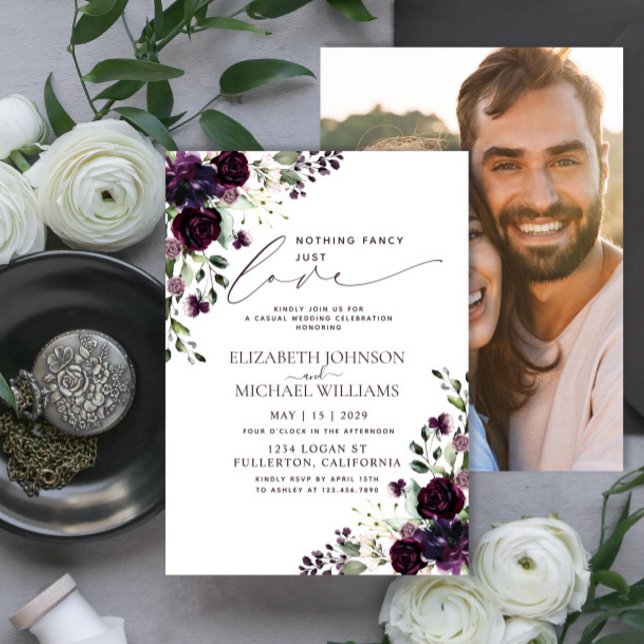 Convite Nada de Elegante Apenas Amor Ameixa Roxo Casual Fo (Criador carregado)