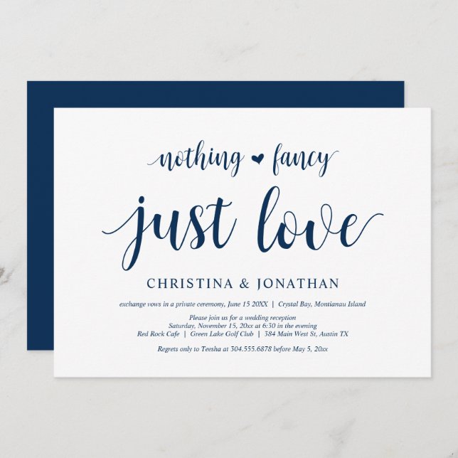 Convite Nada de Fantasia, Apenas Amor, Azul Marinho, Casam (Frente/Verso)