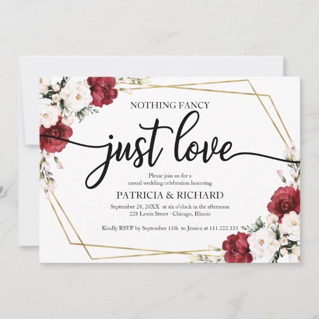 Convite Nada de Fantasia, Apenas Amor Casamento Burgundy G (Frente)