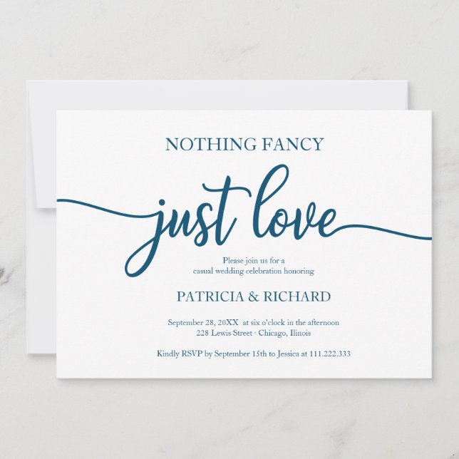 Convite Nada de Fantasia, Apenas Amor, Casamento Informal  (Frente)