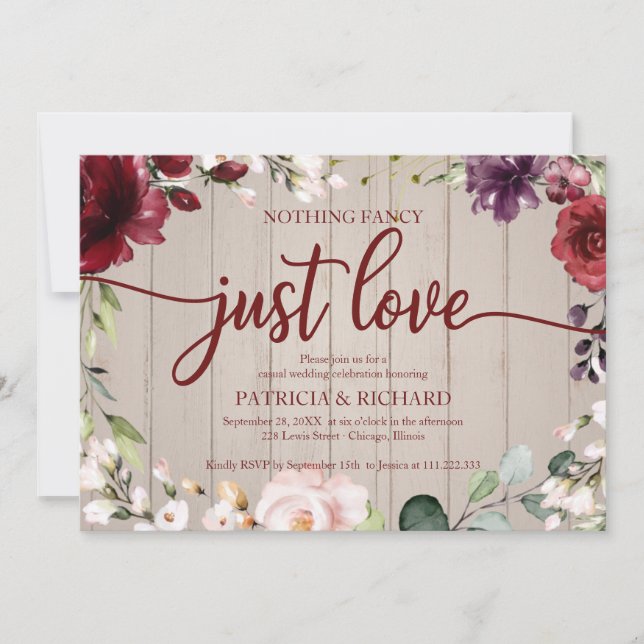 Convite Nada de Fantasia, Apenas Amor Casamento Rústico em (Frente)