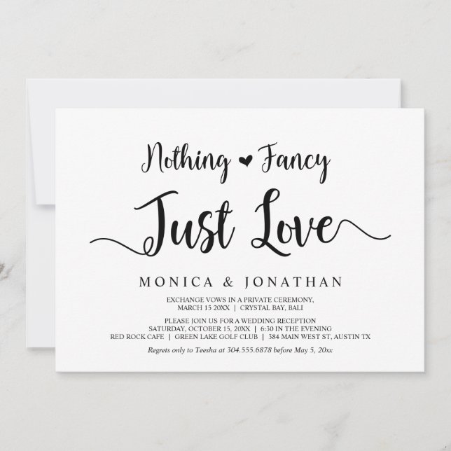 Convite Nada de Fantasia, Apenas Amor, Casamento Simples e (Frente)