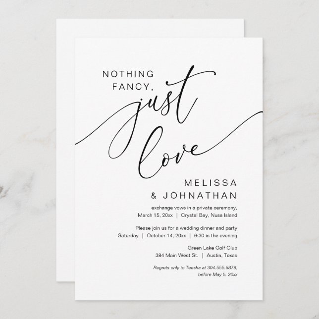 Convite Nada de Fantasia, Apenas Amor, Festa de Casamento  (Frente/Verso)